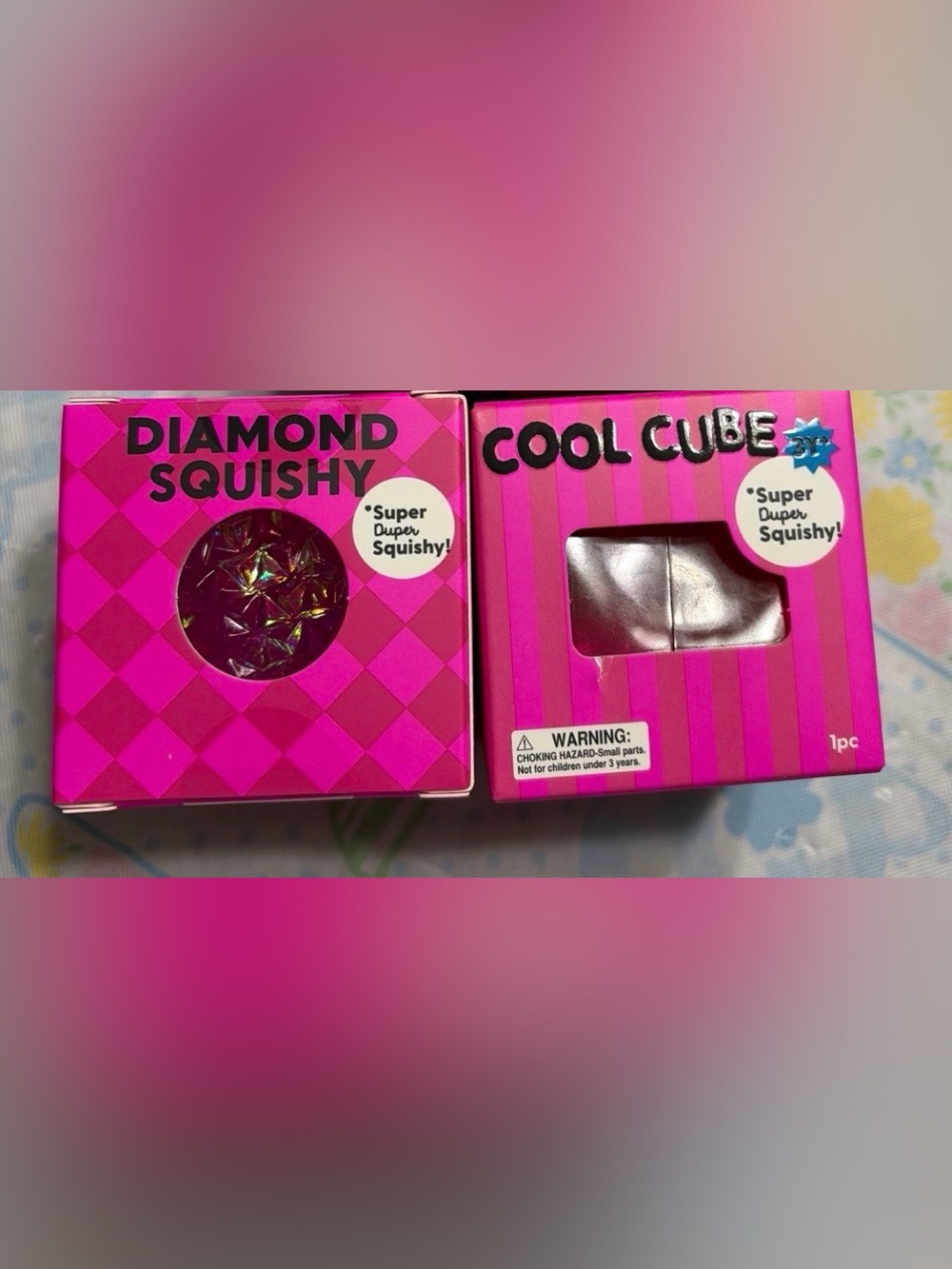 J’adore Pink Squishy squeeze  Diamond Squishy, and  Cool Cube
